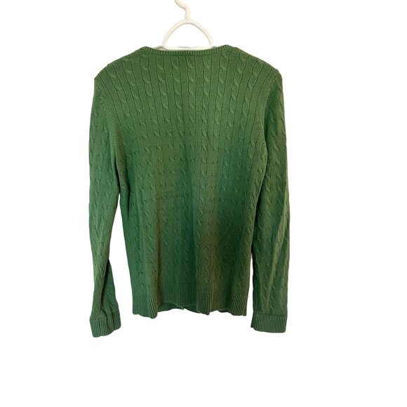 LOFT Green Cable Knit Button Front Cardigan Sweater SZ M - Picture 2 of 5